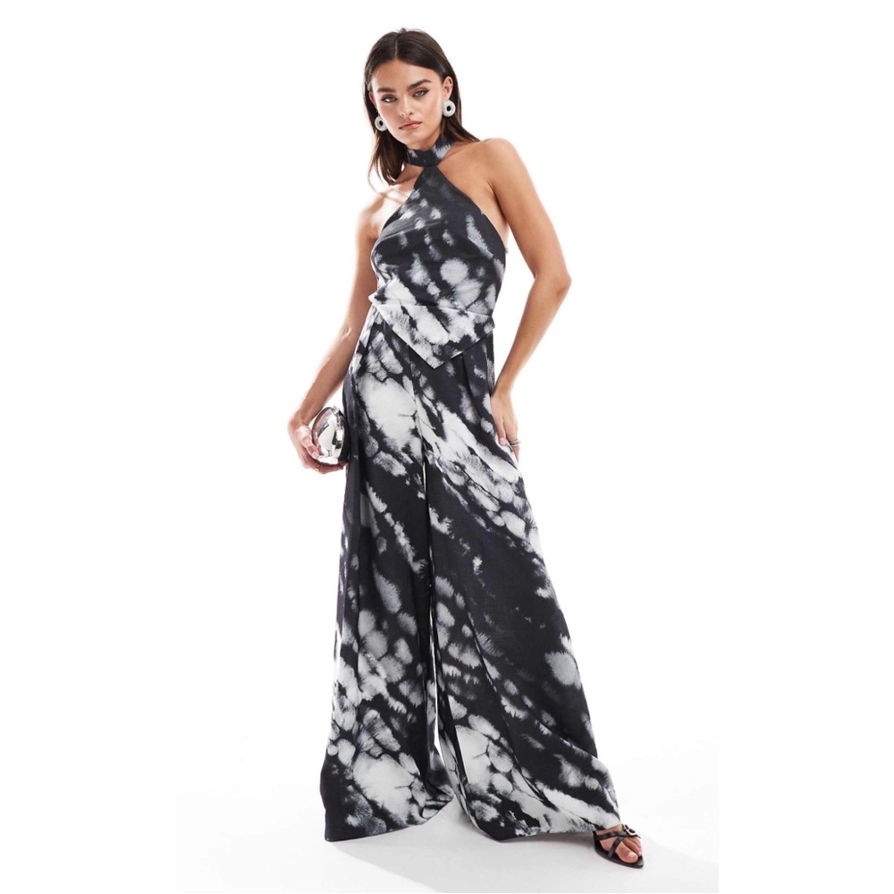 Tie Dye Halter Cutout Jumpsuit